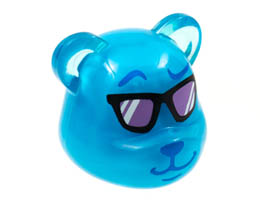 Minifigure, Head, Modified Bear with Trans-Light Blue Coating, Blue Eyebrows, Nose and Mouth, Sunglasses with Medium Lavender Lenses Pattern : {тъмно небесносин}