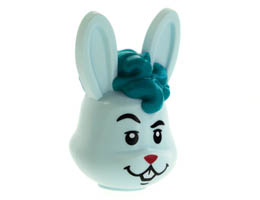 Minifigure, Head, Modified Bunny Rabbit with Dark Turquoise Curly Hair, Magenta Nose Pattern: {аквамарин}
