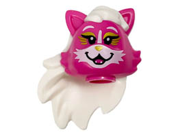 Minifigure, Head, Modified Cat with Long White Hair, Gold Eye Shadow and Nose Pattern: {ярко пурпурен}