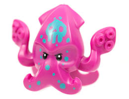 Minifigure, Head, Modified Squid with 4 Tentacles, Dark Turquoise Spots and Skull Tattoo Pattern: {ярко червеникаво-виолетов}