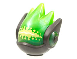 Minifigure, Head, Modified Alien with Satin Trans-Bright Green Face and Spikes and Yellowish Green Dots on Forehead Pattern: {титаниево метален}