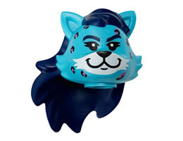 Minifigure, Head, Modified Cat with Long Dark Blue Hair, Black and Medium Lavender Rosettes Pattern: {умерено небесносин}