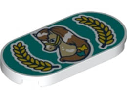 Tile, Round 2 x 4 Oval with Horse and Laurel Wreath Pattern: {бял}