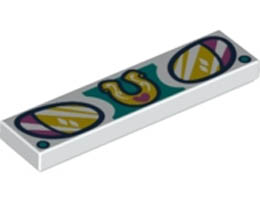 Tile 1 x 4 with Headlights and Horseshoe Pattern: {бял}