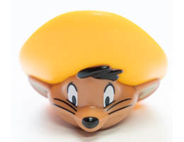 Minifigure, Head, Modified Looney Tunes Speedy Gonzales with Bright Light Orange Hat, Black Nose and Whiskers Pattern: {умерен нуга}