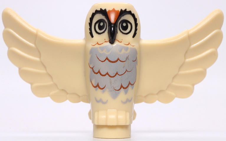 Owl, Spread Wings with Black Beak and Eyes and Light Bluish Gray and Dark Orange Rippled Chest Feathers Pattern (BAM): {тухлено жълт}