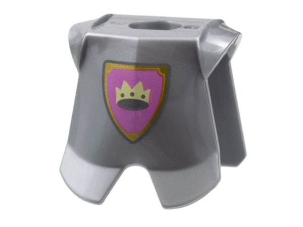 Minifigure Armor Breastplate with Leg Protection, Crown on Light Purple Background with Gold Border Pattern: {сребърно метален}