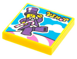 Tile 2 x 2 with Groove with BeatBit Album Cover - Minifigure in Purple Suit with Candy Cane Pattern: {ярко жълт}