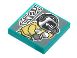 Tile 2 x 2 with Groove with BeatBit Album Cover - Robot Singer with Beatbox Head Pattern: {ярко синьо-зелен}