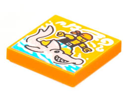 Tile 2 x 2 with Groove with BeatBit Album Cover - Pirate Surfing on Hammerhead Shark Pattern: {ярко оранжев}