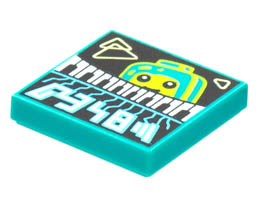Tile 2 x 2 with Groove with BeatBit Album Cover - Lime Minifigure Looking Over Keyboard Pattern: {ярко синьо-зелен}