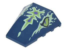 Wedge 4 x 4 Triple Curved No Studs with Yellowish Green and Dark Purple Ghost Dragon Head with Lime Eyes Pattern: {земно син}