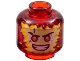 Minifigure, Head Tan and Bright Light Orange Energy Face, Orange Eyes, Scowl Pattern - Vented Stud: {прозрачно червен}
