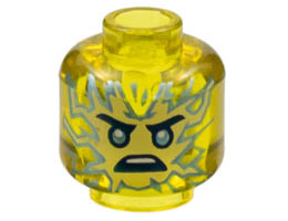 Minifigure, Head Tan and Silver Energy Face, Silver Eyes, Scowl Pattern - Vented Stud: {прозрачно жълт}