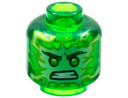 Minifigure, Head White and Lime Energy Face, Lime Eyes, Scowl Pattern - Vented Stud: {прозрачно зелен}