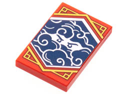 Tile 2 x 3 with White Stern Eyes and Clouds on Dark Blue Background with Gold Trim Pattern (Ninjago Stealth Banner): {ярко червен}