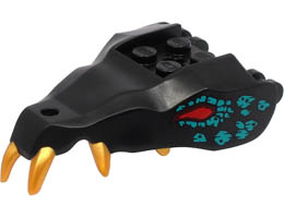 Dragon Head (Ninjago) Jaw with 2 Bar Handles on Back with Molded Gold Teeth, Red Eyes, and Dark Turquoise Scales Pattern: {черен}