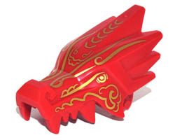 Dragon Head (Ninjago) Jaw Upper with Gold Eyes, Scales, and Markings Pattern: {ярко червен}
