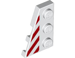 Wedge, Plate 3 x 2 Left with Red Danger Stripes Pattern: {бял}
