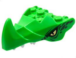 Dragon Head (Ninjago) Jaw with Large Spike and 2 Bar Handles on Back with Yellow Eyes, Dark Green Scales, and White Teeth Pattern: {ярко зелен}
