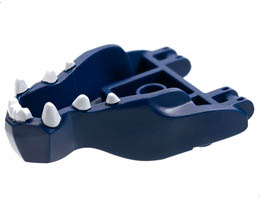 Dragon Head (Ninjago) Jaw with 2 Bar Handles on Back with White Teeth Pattern: {земно син}