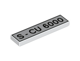 Tile 1 x 4 with Black S - CU 6000 License Plate Pattern: {бял}