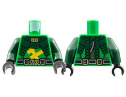 Torso Dark Green Armor, Gold Buckle, Bright Light Orange Bars Pattern / Dark Green Arms / Black Hands: {тъмно зелен}