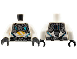 Torso Silver Armor and Belt, Medium Azure Light, Bright Light Orange Diagonal Lines Pattern / White Arms / Black Hands: {бял}