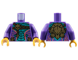 Torso Dark Turquoise Scales, Gold Chain and Skull, Coral Stripes Pattern / Dark Purple Arms / Pearl Gold Hands: {светло виолетов}