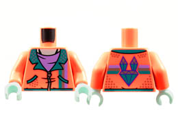 Torso Jacket, Dark Turquoise Lapels, Silver Zipper and Speckles, Medium Lavender Shirt Pattern / Coral Arms / Light Aqua Hands: {пъстро коралов}