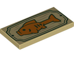 Tile 2 x 4 with Orange Fish on Wood Sign with Dark Green Border Pattern: {тухлено жълт}