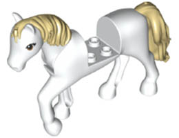 Horse with 2 x 2 Cutout and Movable Neck with Molded Tan Tail and Mane, Printed Eyes Pattern: {бял}