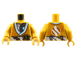 Torso Tunic, White Hems and Belt, Silver Chest with Dark Azure Light, Ninjago Logogram Z Pattern / Pearl Gold Arms / Pearl Gold Hands : {топло златист}