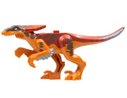Dinosaur Body Pyroraptor with Dark Red Top, Red and Dark Brown Markings, Sand Blue Feathers Pattern: {тъмно оранжев}