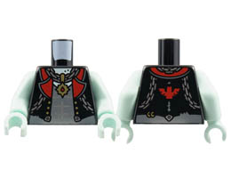 Torso Vest with Red Lapels, Dark Bluish Gray Shirt, Silver Chains, Gold Pendant, Bat on Back Pattern / Light Aqua Arms / Light Aqua Hands : {черен}
