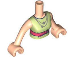 Torso Mini Doll Woman Yellowish Green Shirt with Coral Belt and Silver Necklace Pattern, Light Nougat Arms with Hands: {светло нуга}