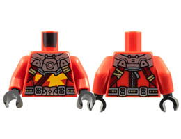 Torso Silver Armor and Buckle, Dark Red Straps, Bright Light Orange Bars Pattern / Red Arms / Black Hands: {ярко червен}