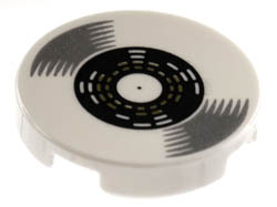 Tile, Round 2 x 2 with Bottom Stud Holder with Vinyl Record with Black Label Pattern: {бял}