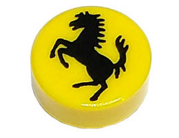 Tile, Round 1 x 1 with Black Horse Silhouette Ferrari Logo Pattern: {ярко жълт}