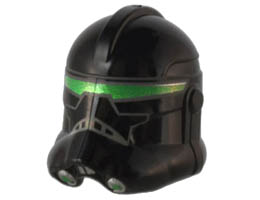 Minifigure, Headgear Helmet SW Clone Trooper (Phase 2) with Green, Silver, and Light Bluish Gray Visor and Vents Pattern (Crosshair) : {черен}