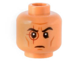 Minifigure, Head SW Black Eyebrows, Dark Red Crosshair Tattoo and Dark Orange Cheek Lines Pattern - Hollow Stud: {нуга}