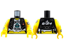Torso Vest, Silver Detail, Coral Star, Tattered White Shirt, Dark Turquoise Shark Pattern / Yellow Arms with Cuffs and Tattoos Pattern / Yellow Hands : {черен}