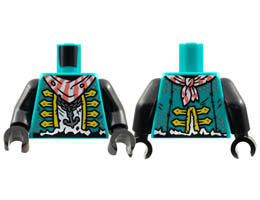 Torso Vest with Yellow Trim, Coral and White Bandana, Silver Anchor Necklace, White Tattered Shirt Pattern / Black Arms / Black Hands : {ярко синьо-зелен}