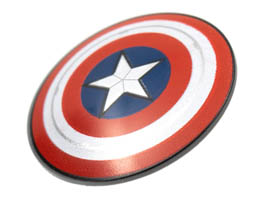 Minifigure, Shield Circular Convex Face with Red and White Rings, Silver Highlights, and Captain America Star Pattern: {тъмно каменно сив}