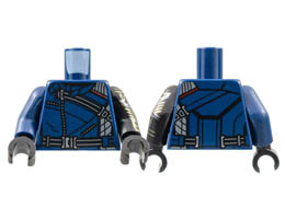Torso Jacket Black Strap, Zippers, and Belt Pattern / Black Arm Left with Gold and Silver Circuitry Pattern / Dark Blue Arm Right / Black Hands : {земно син}