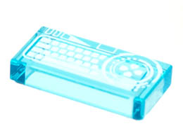 Tile 1 x 2 with Groove with White Keyboard and Crosspatch Pattern: {прозрачно светло син}