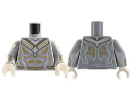 Torso Armor, Gold and Lavender Muscle Highlights Pattern / Light Bluish Gray Arms with White Cuff, Gold and Lavender Circuitry Pattern / White Hands : {умерено каменно сив}