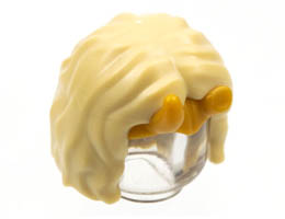 Minifigure, Hair Female Short, Center Part with Pearl Gold Tiara with Horns, One Broken Pattern: {тухлено жълт}