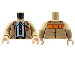 Torso Jacket, TVA Badge and Buckle, Light Bluish Gray Shirt, Reddish Brown Tie, Orange VARIANT on Back Pattern / Dark Tan Arms / Light Nougat Hands : {пясъчно жълт}