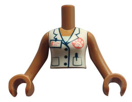Torso Mini Doll Woman White Vest with Paw Print, ID Badge, and Pockets Pattern, Medium Nougat Arms with Hands : {умерен нуга}